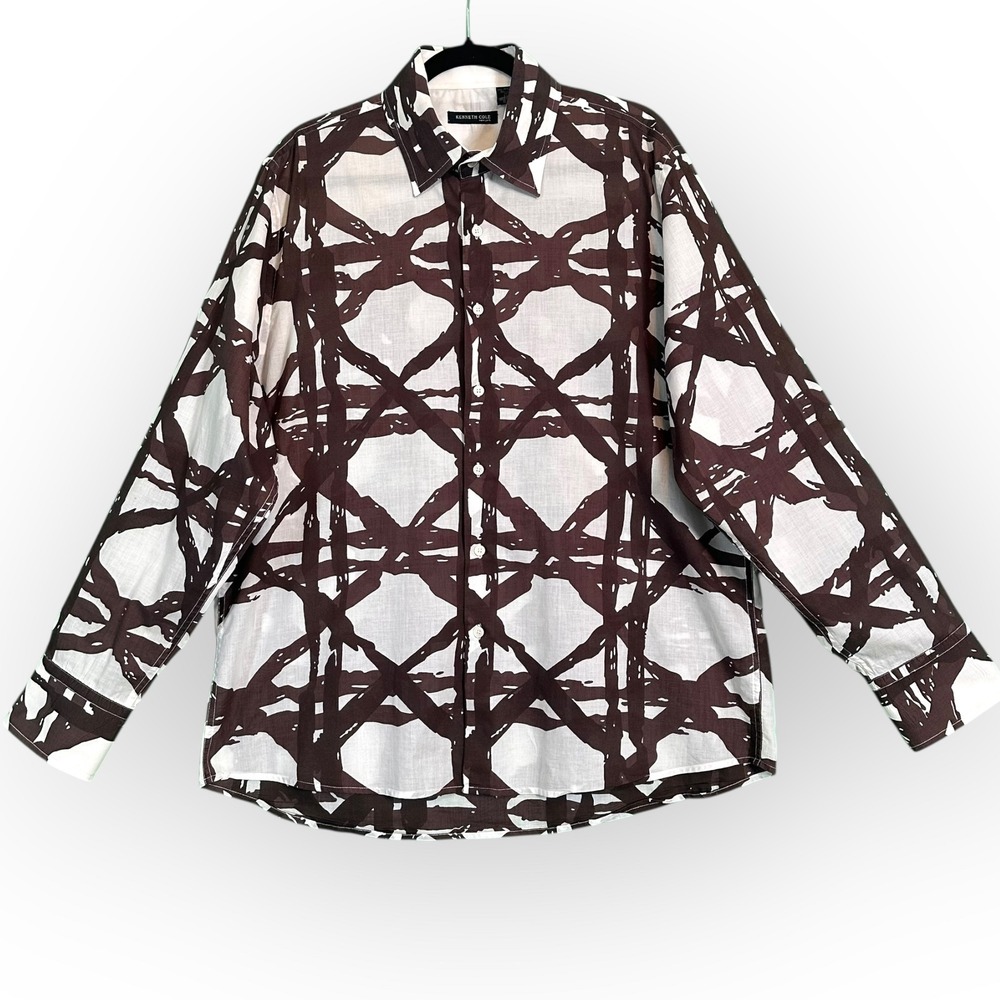 Kenneth Cole‎ NY Mens Button Down Shirt XXL Cotton Voile Abstract Macaw Print
